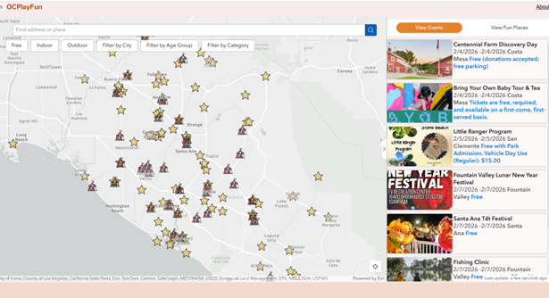 Map page of the OC Play Fun website